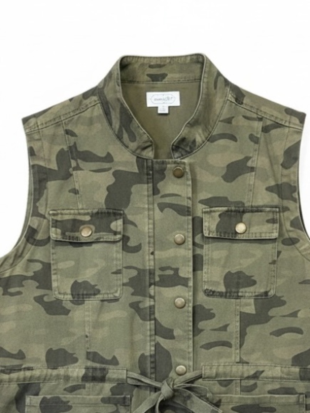 Mud Pie Camo Utility Vest Snap Button Drawstring Waist Size Medium - Picture 6 of 9
